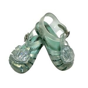 Mini Melissa Little Girls Sea Sandal Shell Glitter Blue‎ Jelly Shoes Size 7